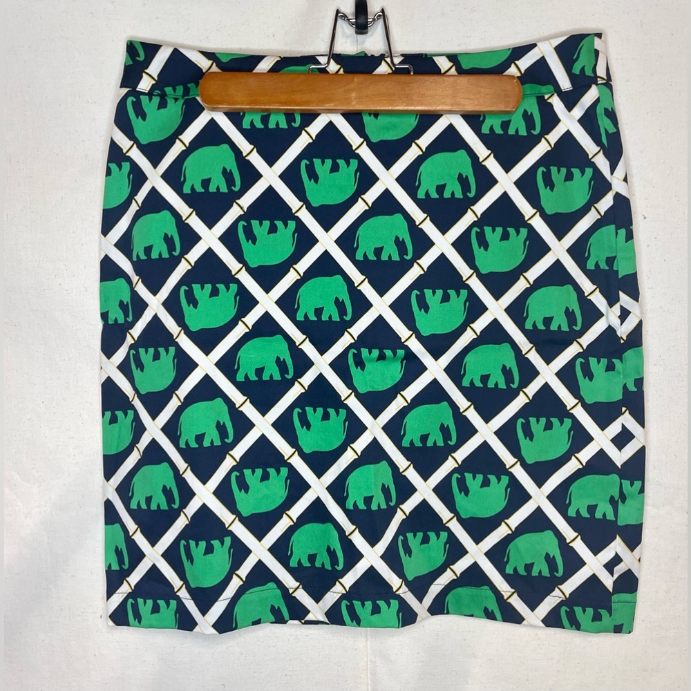 Haley and the Hound Womens Navy Green‎ Elephant Bamboo Print Mini Skirt Size 2